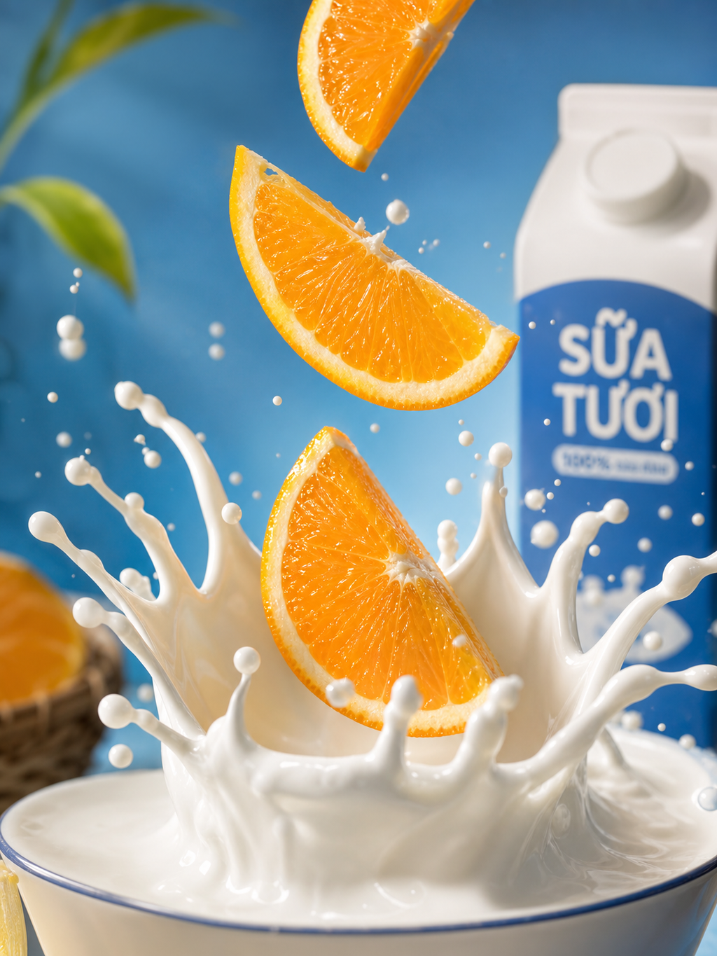 Lát cam rơi vào sóng sữa