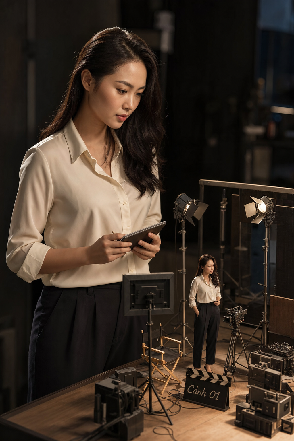 Người phụ nữ trong phim trường thu nhỏ