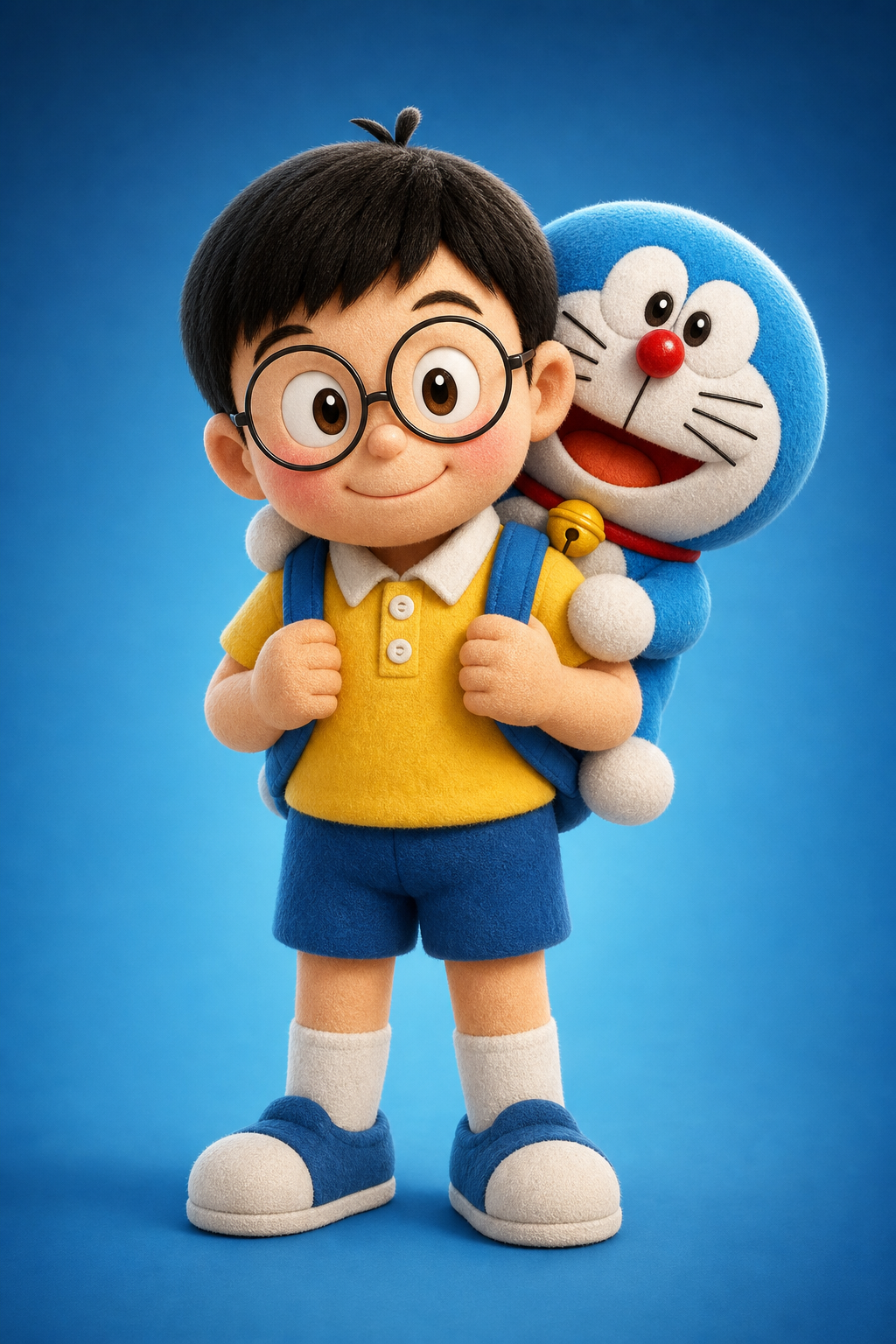 Cậu bé và mèo máy thú bông 3D