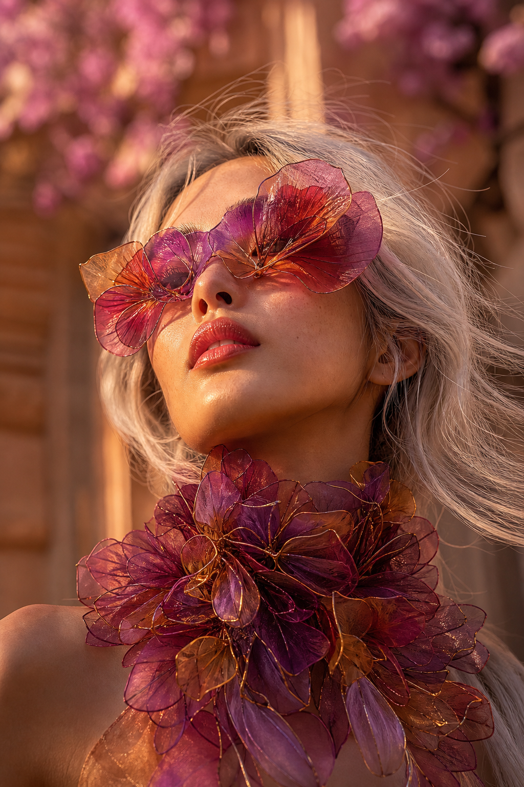Chân dung editorial với cổ hoa couture