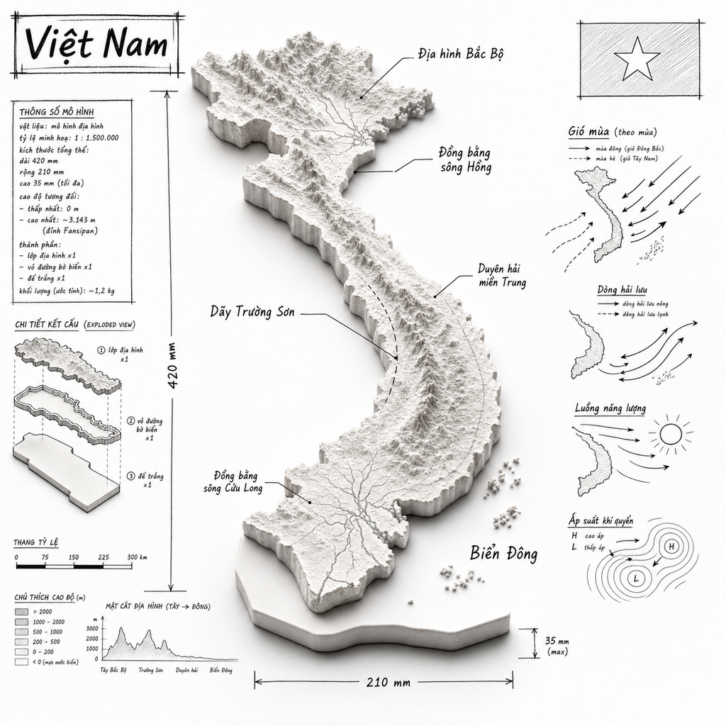 Tạo ảnh infographic về Việt Nam, kết hợp ảnh chụp chân thực hoặc photoreal rende