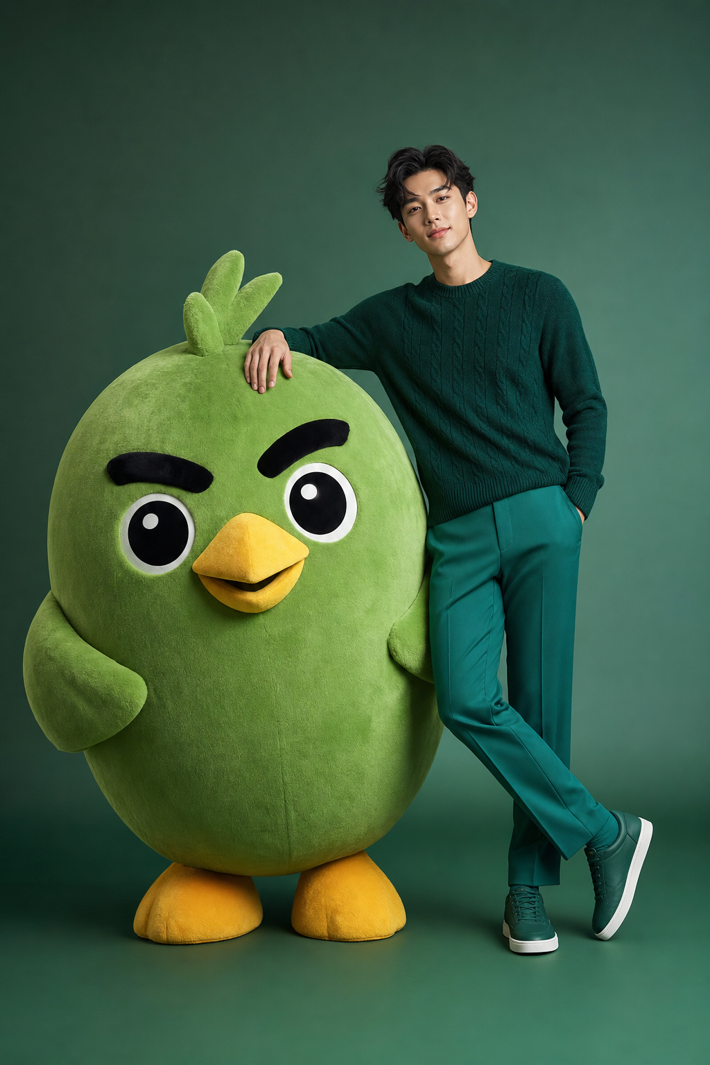 Chân dung thời trang xanh cùng linh vật plush