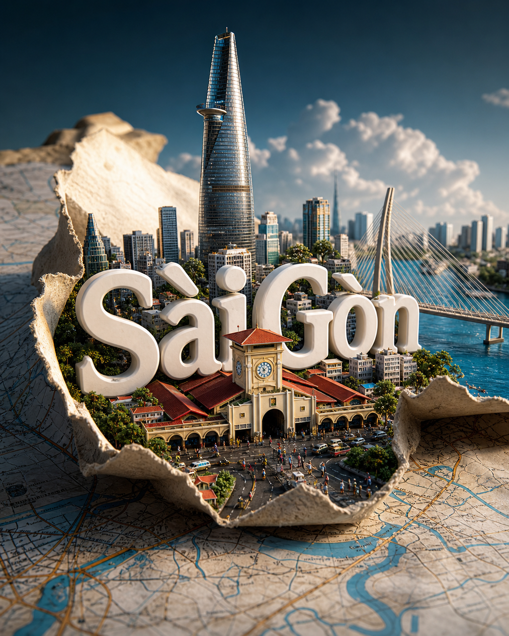Poster 3D Sài Gòn từ bản đồ xé