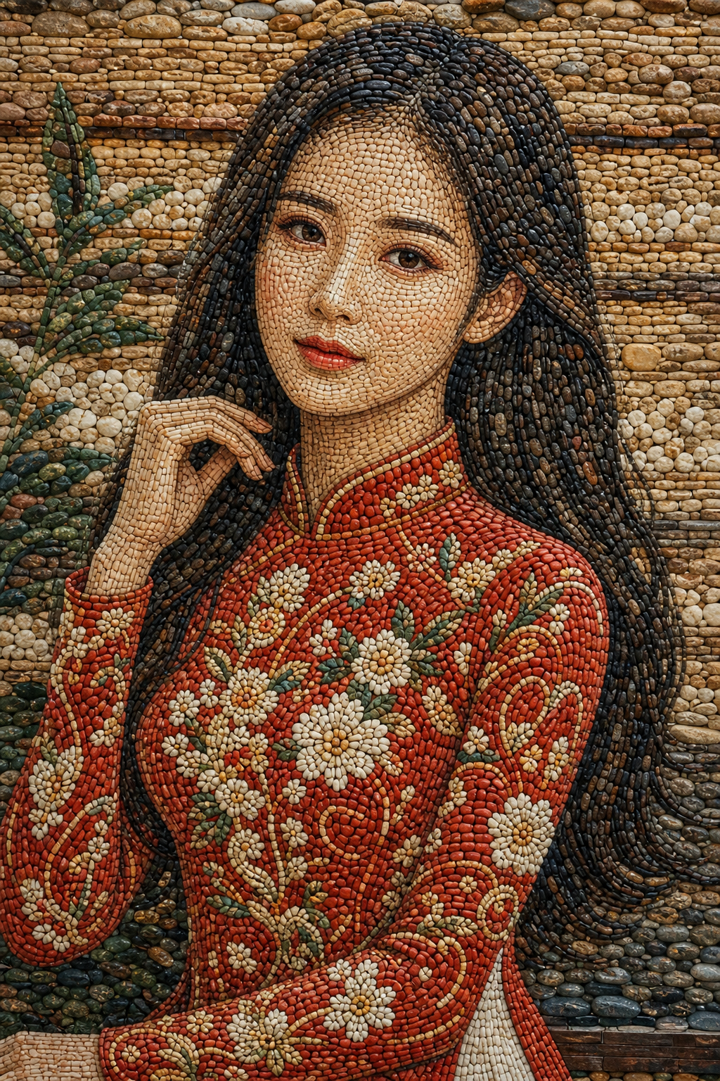 Chân dung mosaic sỏi phụ nữ Việt
