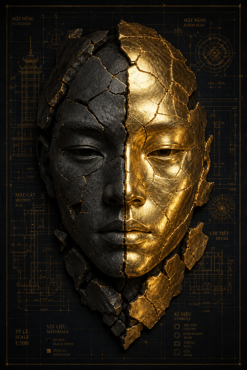 Chân dung mặt nạ Kintsugi 3D