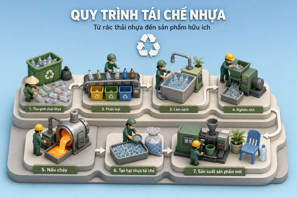 Mô hình 3D quy trình tái chế nhựa