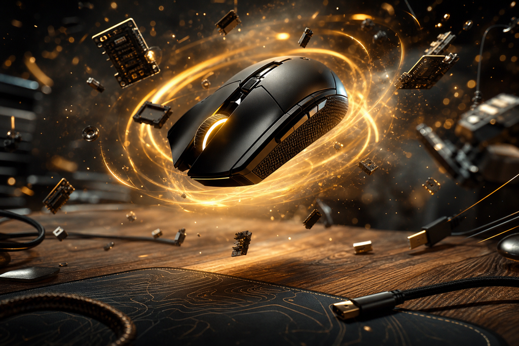 Chuột gaming lơ lửng với năng lượng vàng