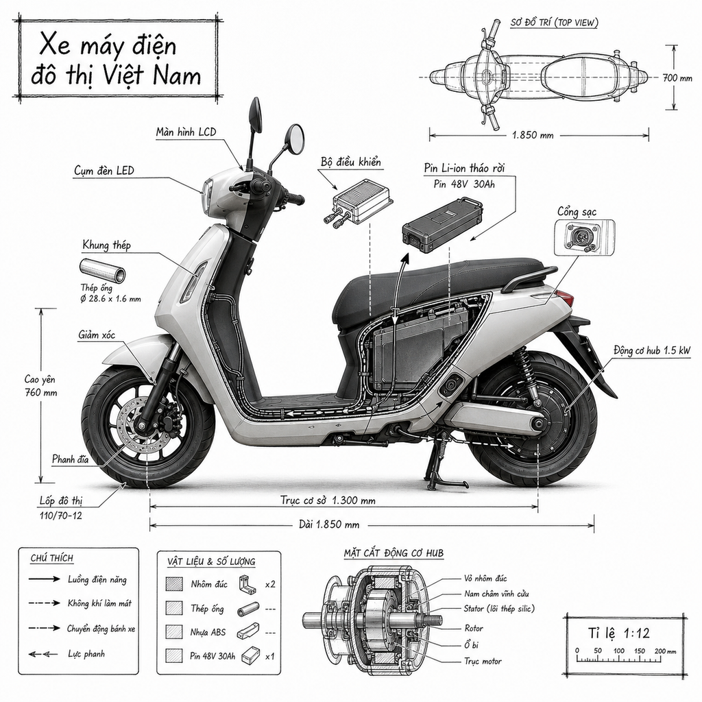 Tạo một ảnh infographic về xe máy điện đô thị Việt Nam, kết hợp ảnh chụp hiện th