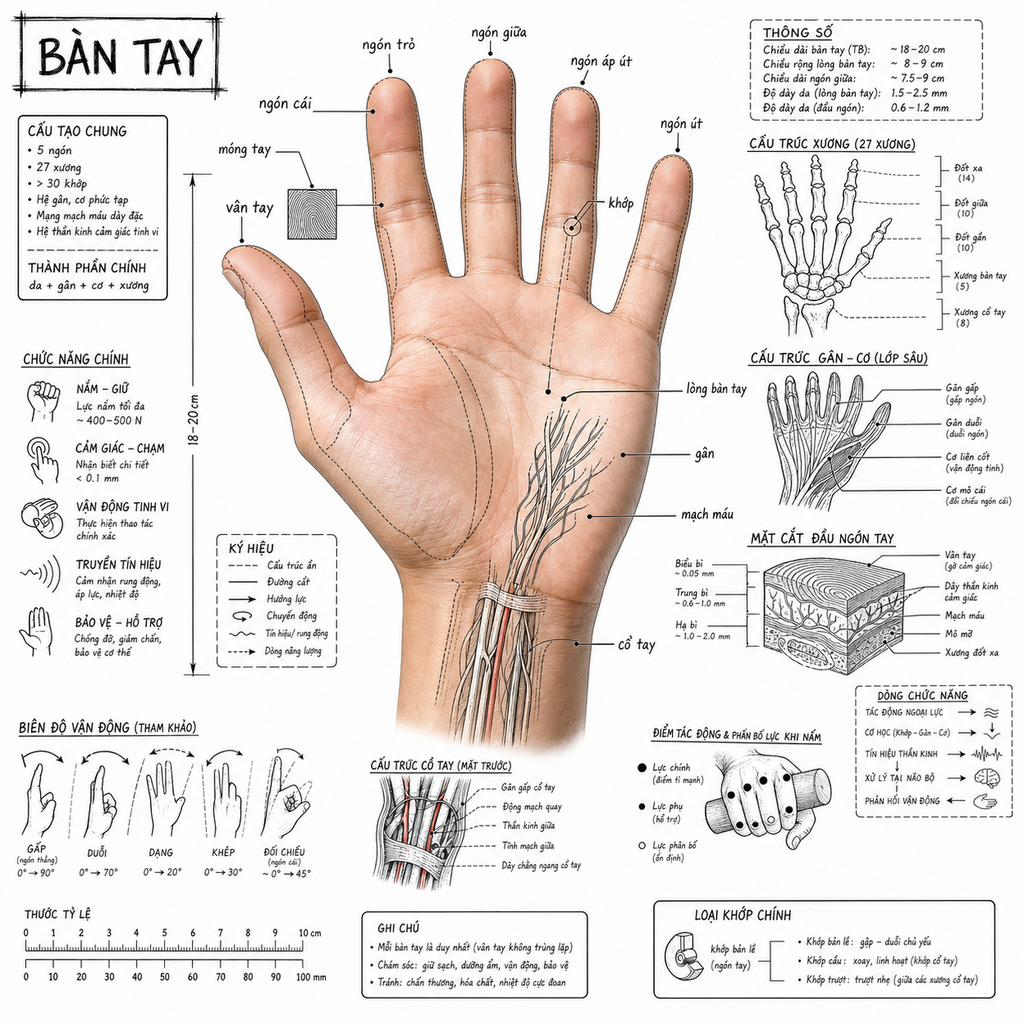 Tạo ảnh infographic về bàn tay người Việt Nam, kết hợp ảnh chụp hiện thực hoặc p