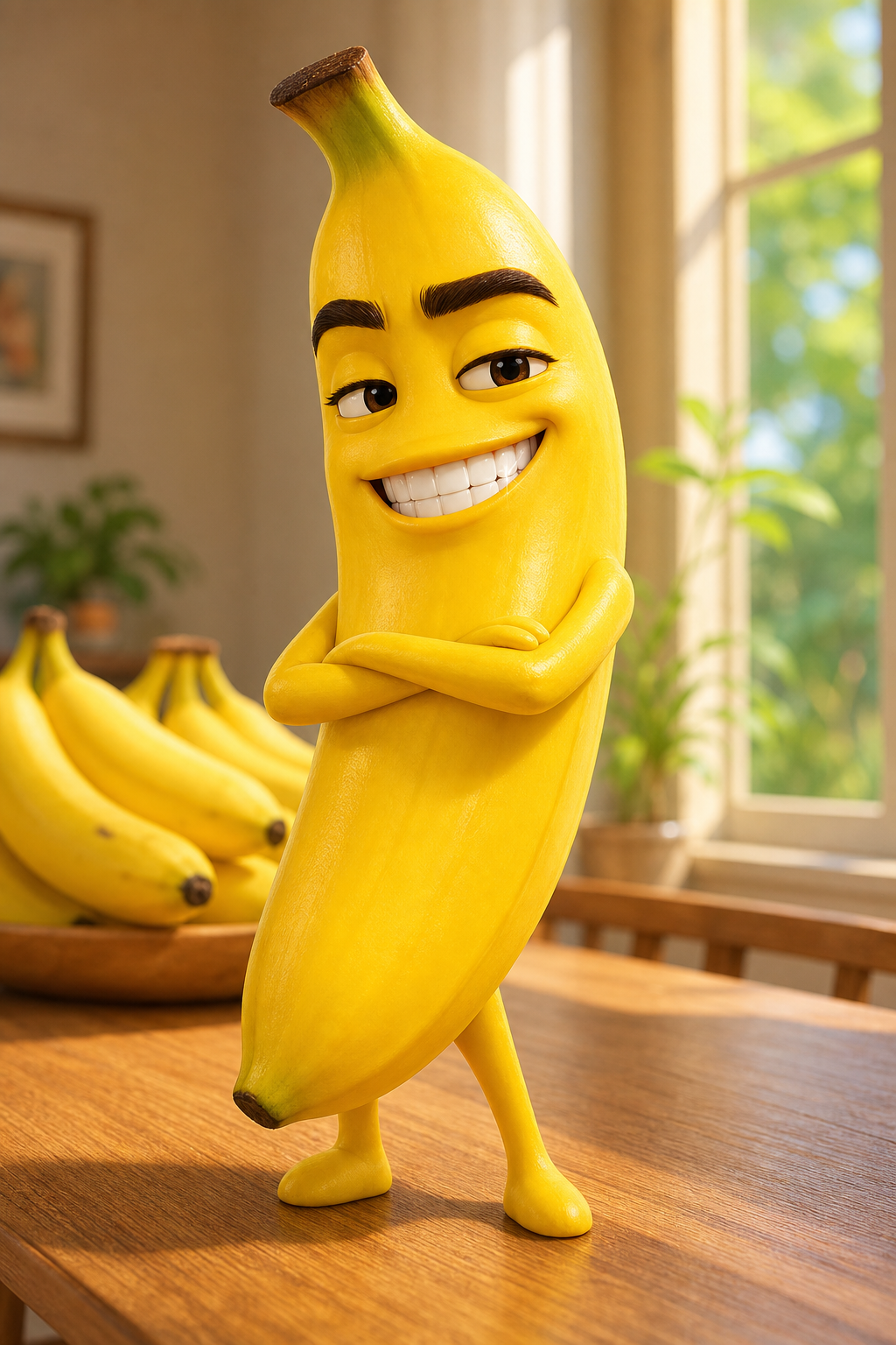 Nhân vật hoạt hình 3D phong cách Pixar, một quả chuối duy nhất được nhân hóa thà