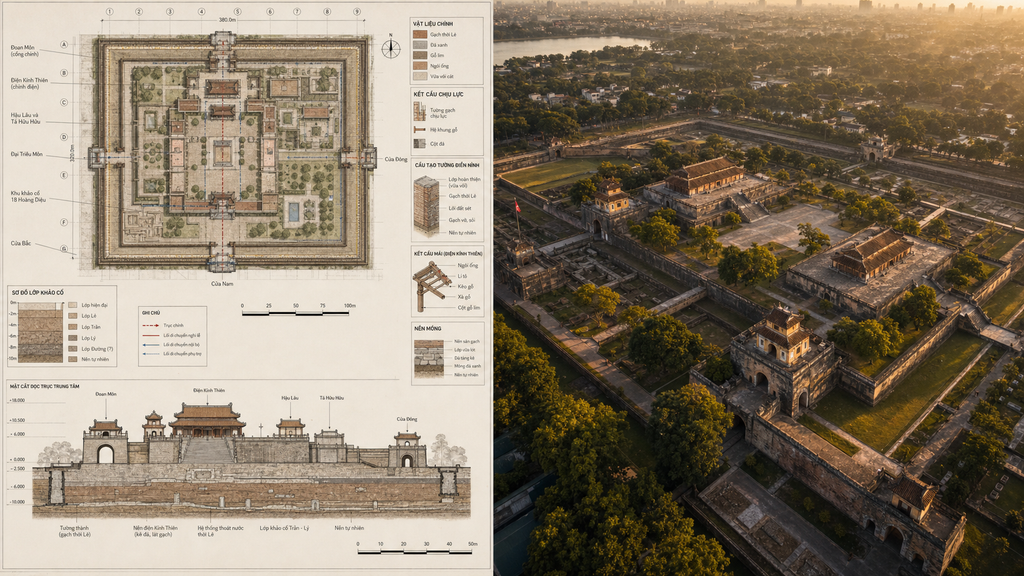 Hoàng thành Thăng Long qua bản vẽ và ảnh trên cao