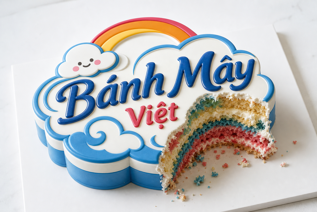 Bánh logo bị cắn lộ nhiều lớp