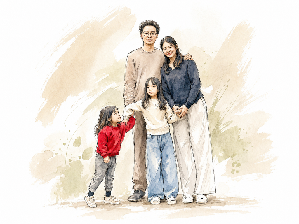 Minh họa thời trang gia đình màu nước