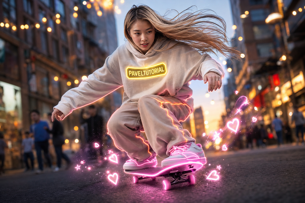 Bạn trẻ trượt ván neon trên phố chạng vạng