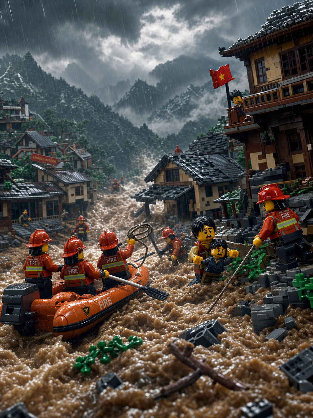 Cứu hộ lũ quét LEGO trên núi