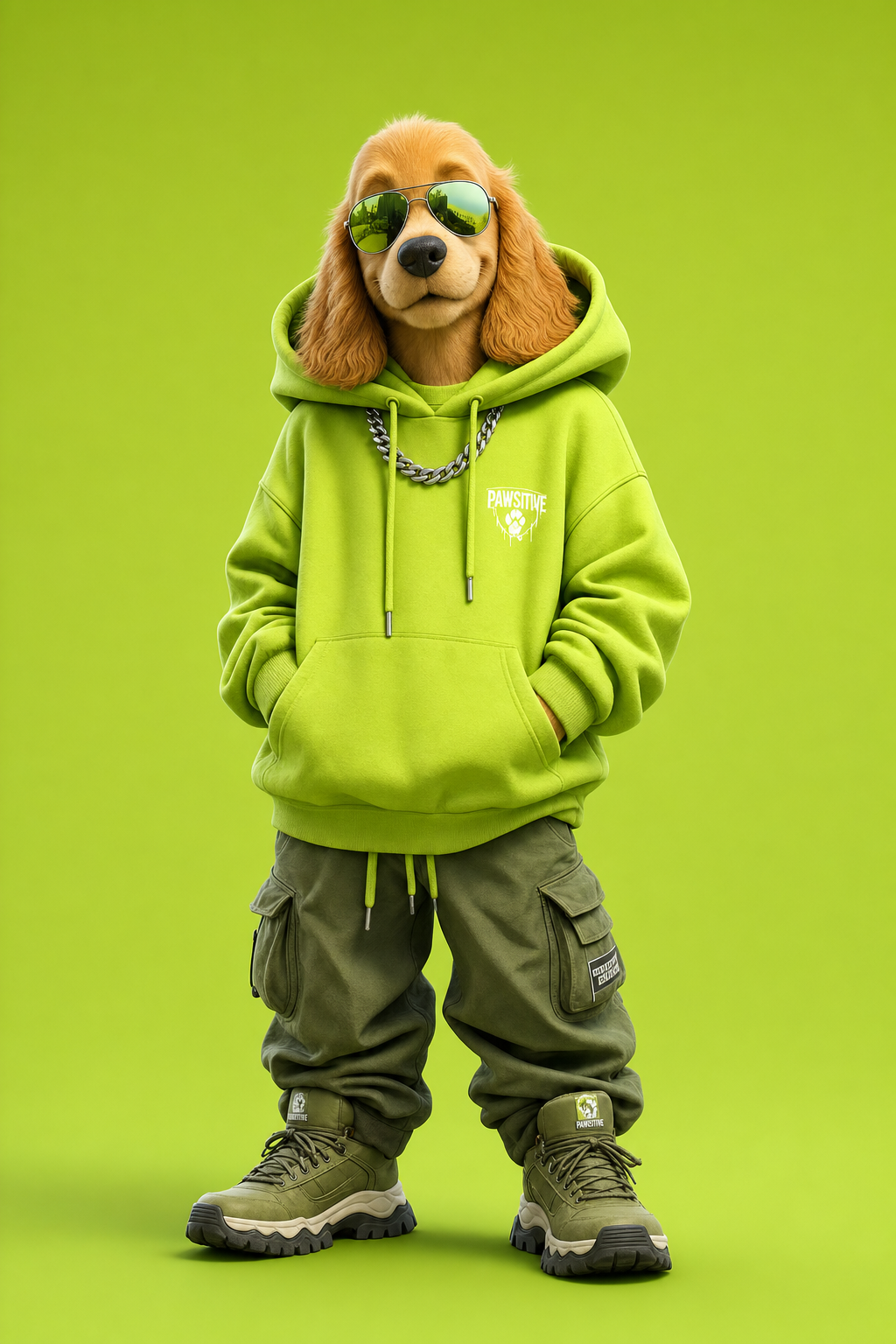 Chó hoạt hình 3D mặc streetwear neon