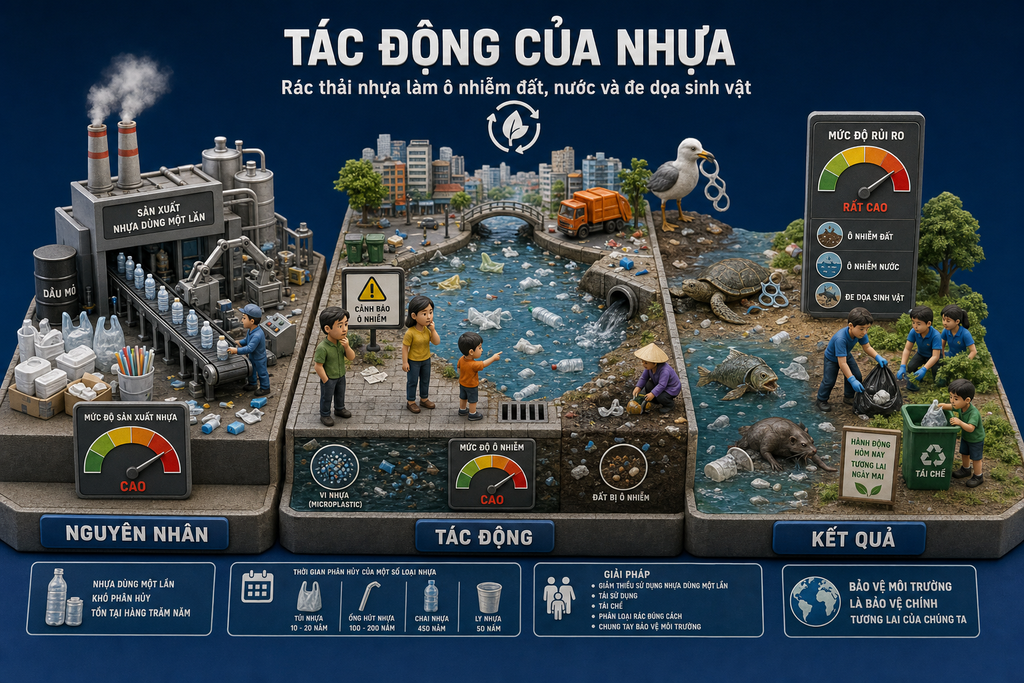 Diorama tác động của nhựa dùng một lần