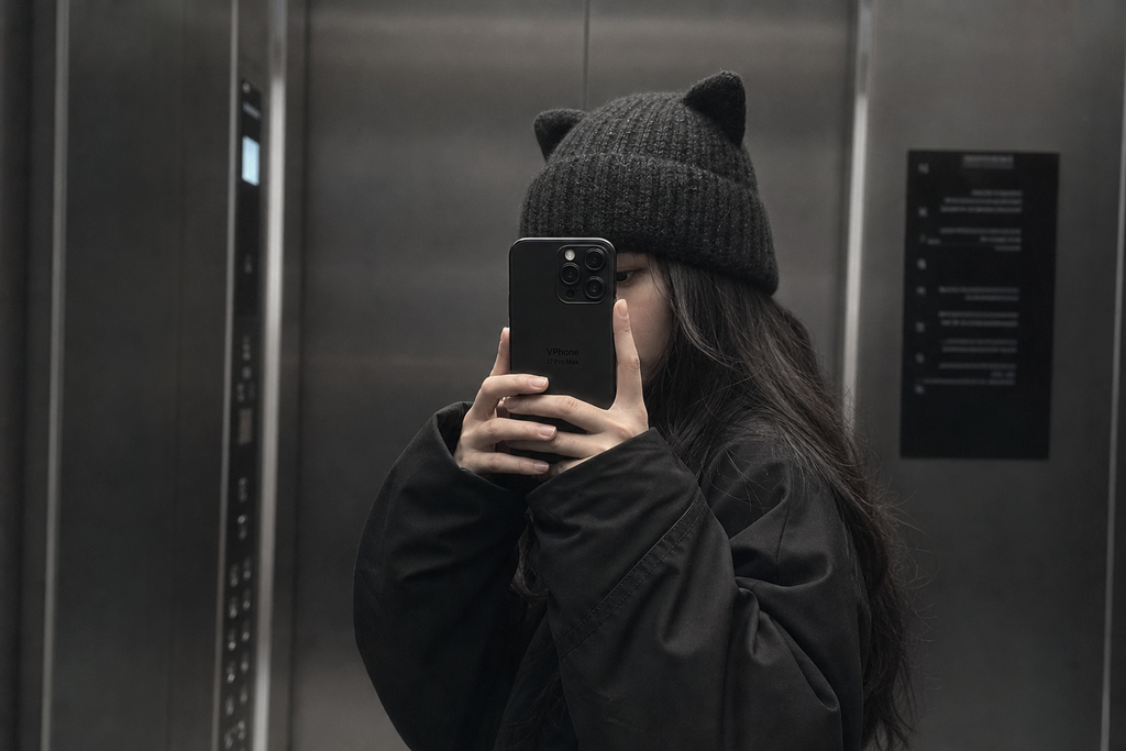 Selfie gương thang máy tông đơn sắc