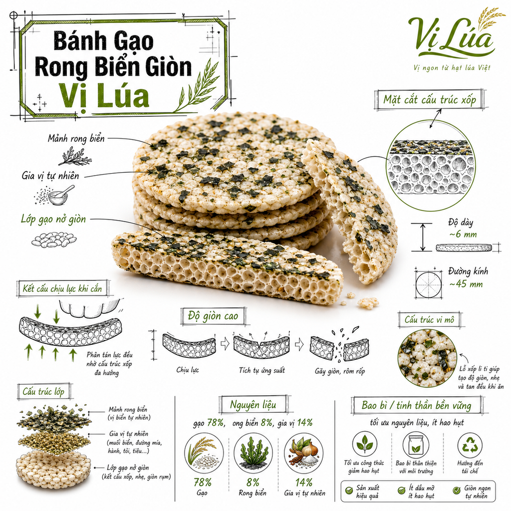 Infographic kỹ thuật bánh gạo rong biển Vị Lúa