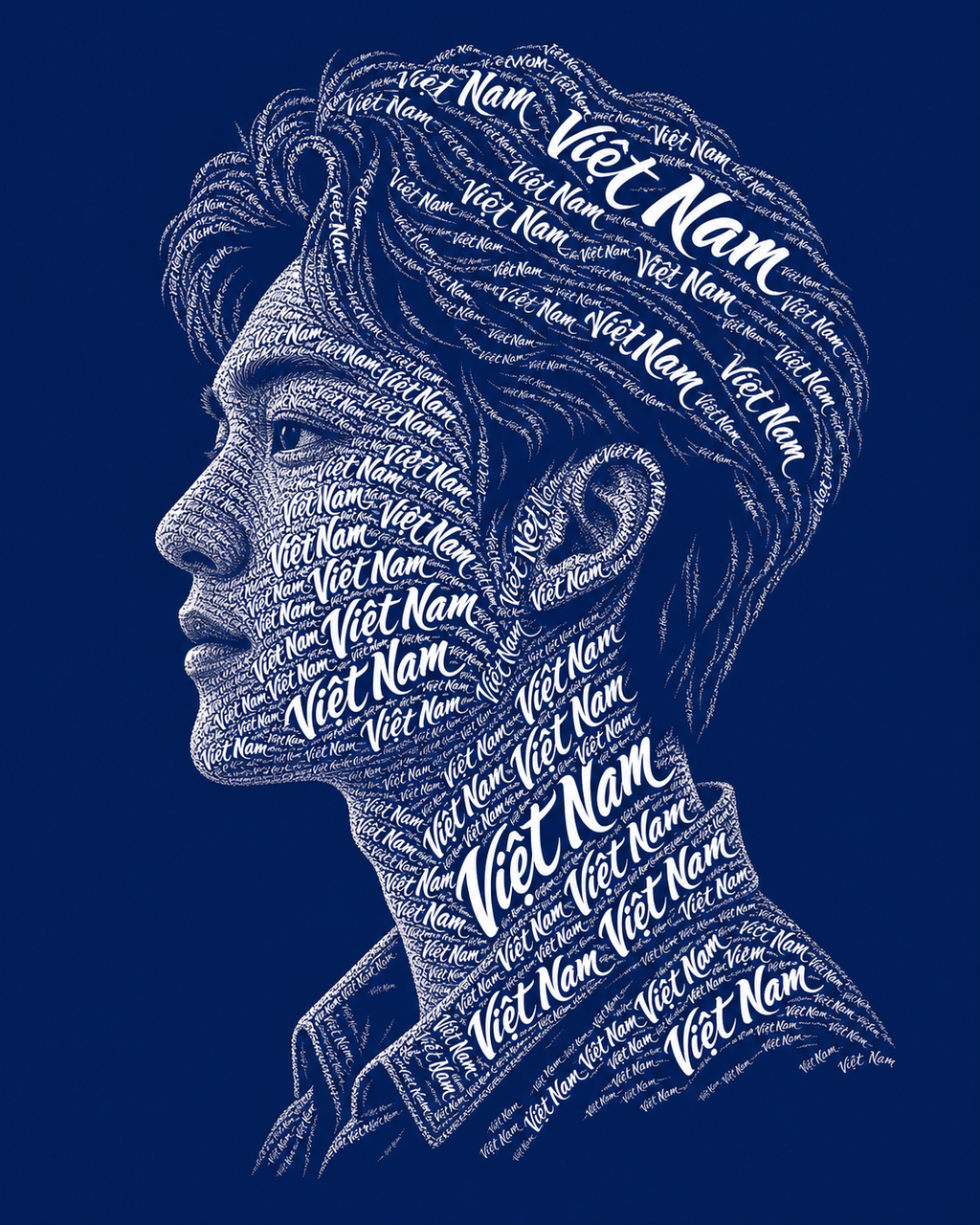 Chân dung typography Việt Nam nền xanh navy
