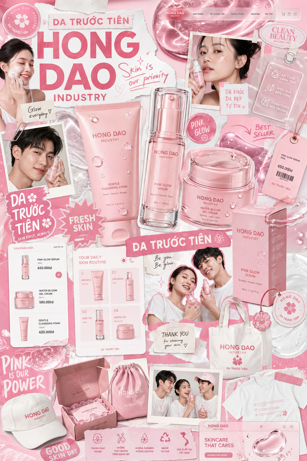 Moodboard thương hiệu mỹ phẩm hồng phấn
