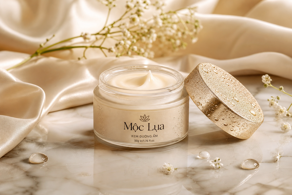 Hũ kem Mộc Lụa trên đá cẩm thạch