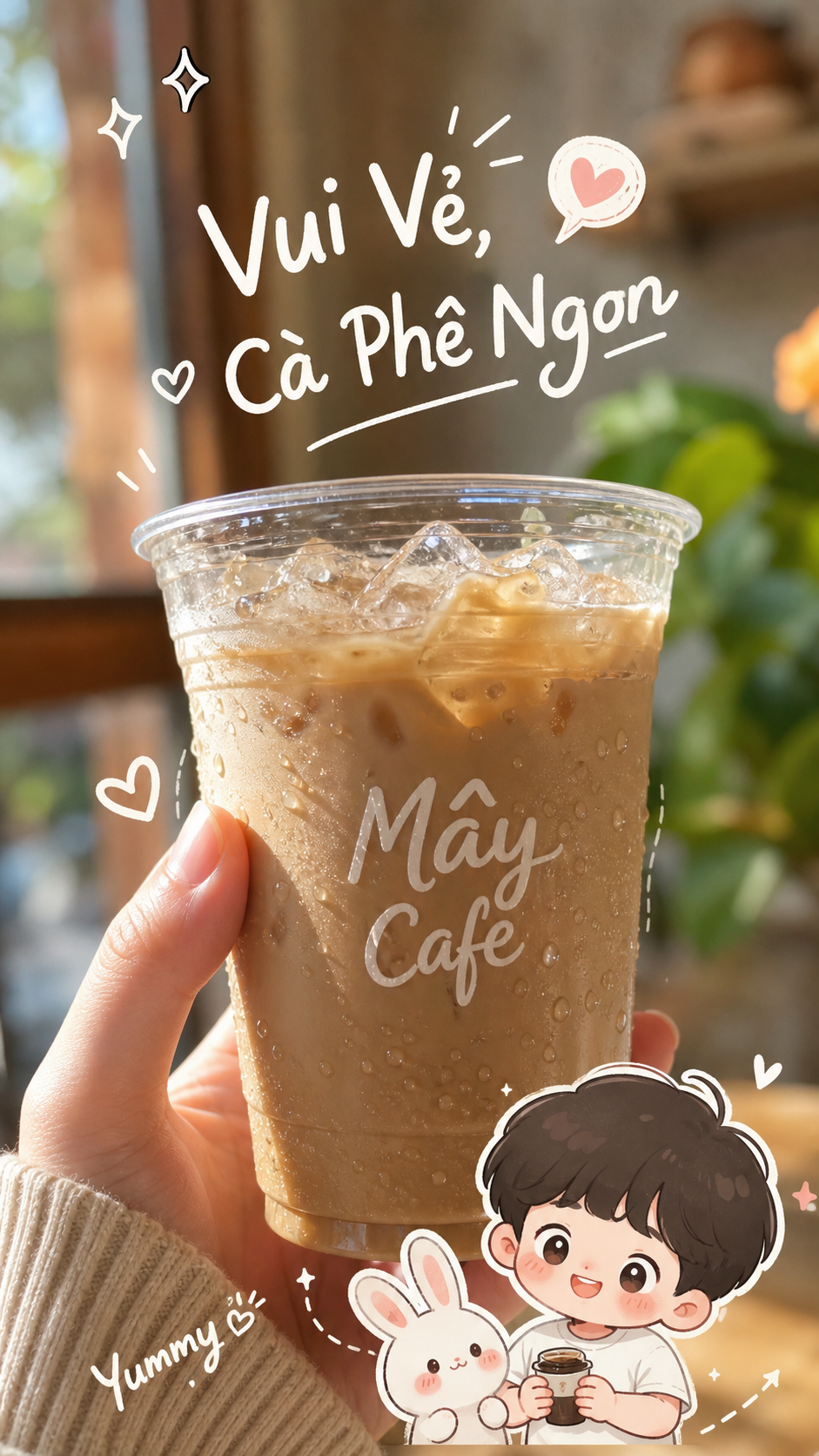 Cà phê đá và kem ốc quế phong cách scrapbook