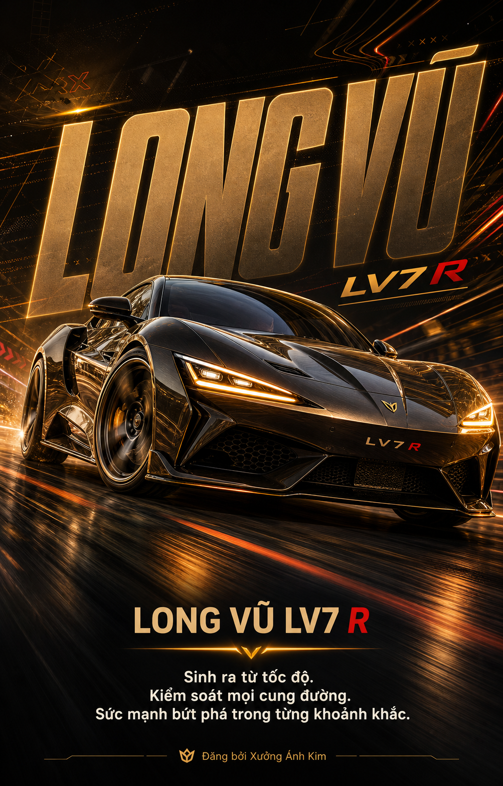 Poster ô tô thể thao Long Vũ LV7 R ánh neon