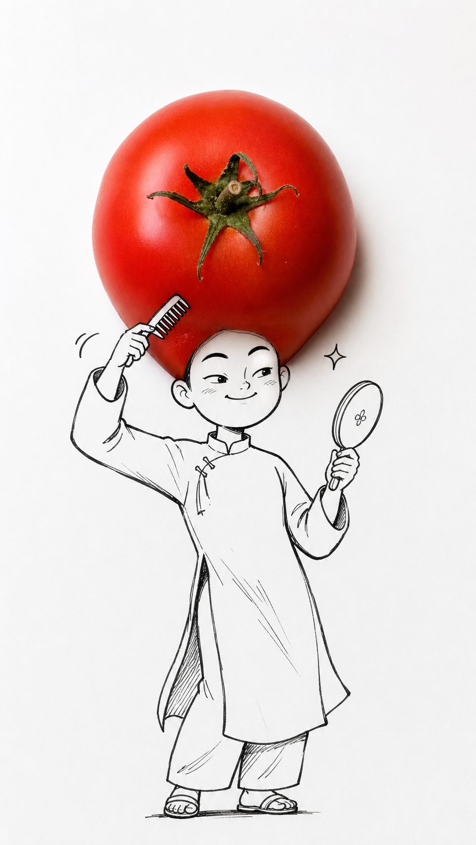Cà chua làm mái tóc trong minh họa line art