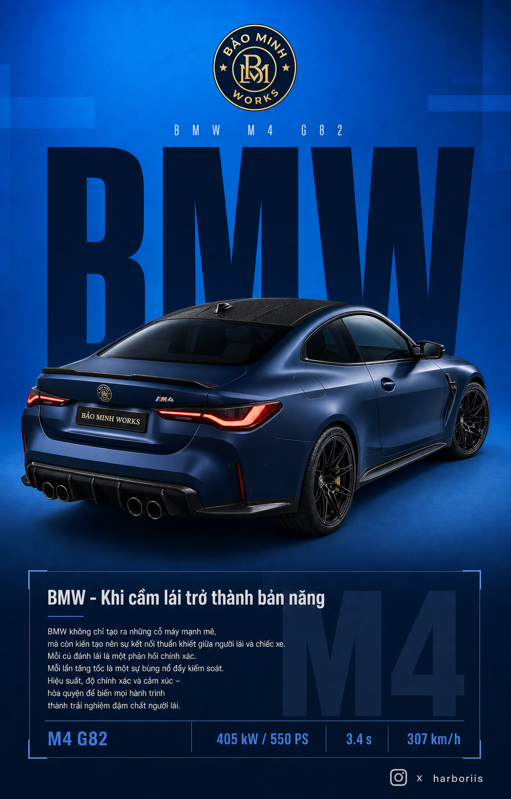 Poster BMW M4 G82 xanh navy phong cách hiệu năng