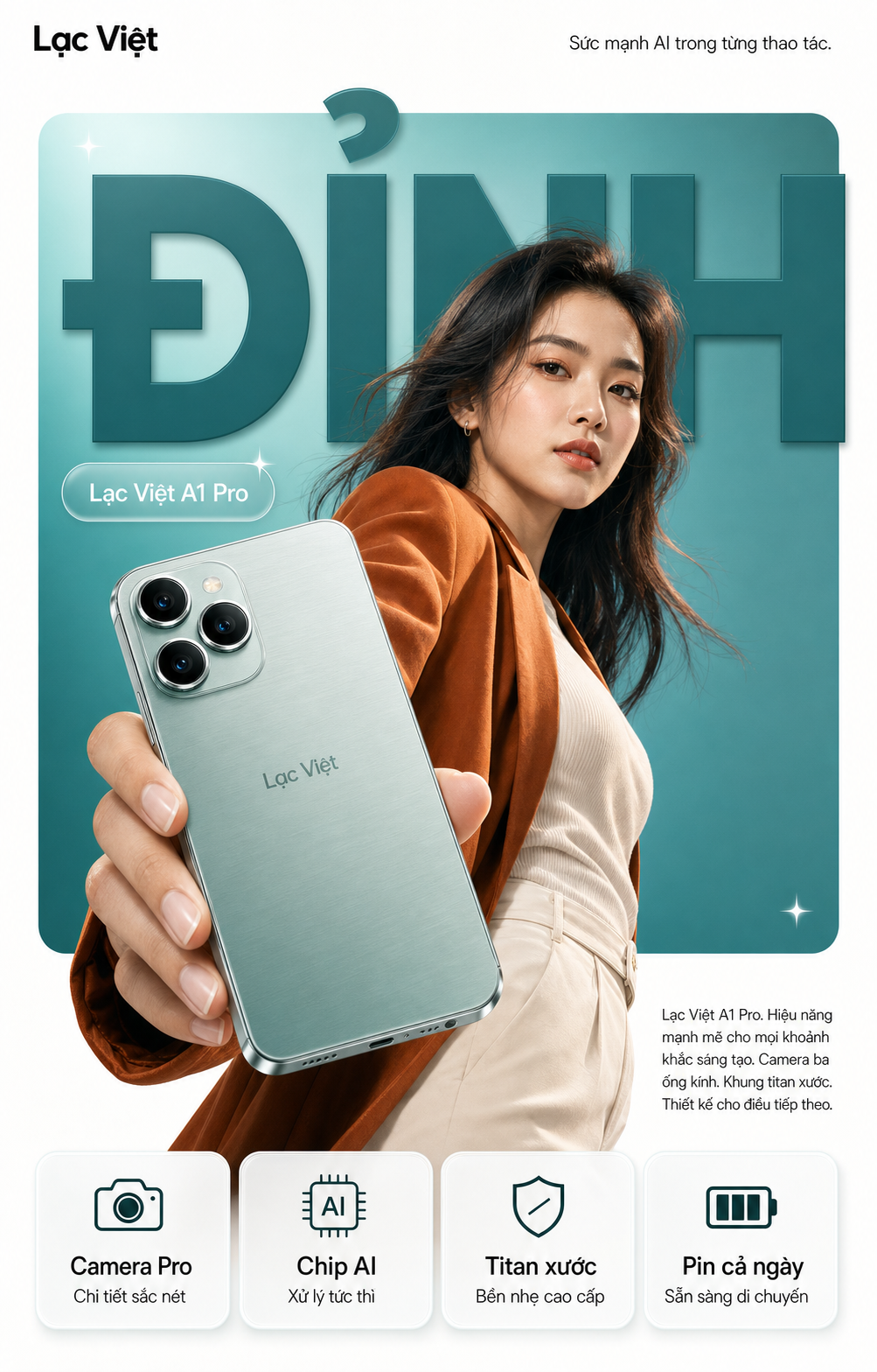 Poster điện thoại Lạc Việt A1 Pro phong cách cao cấp