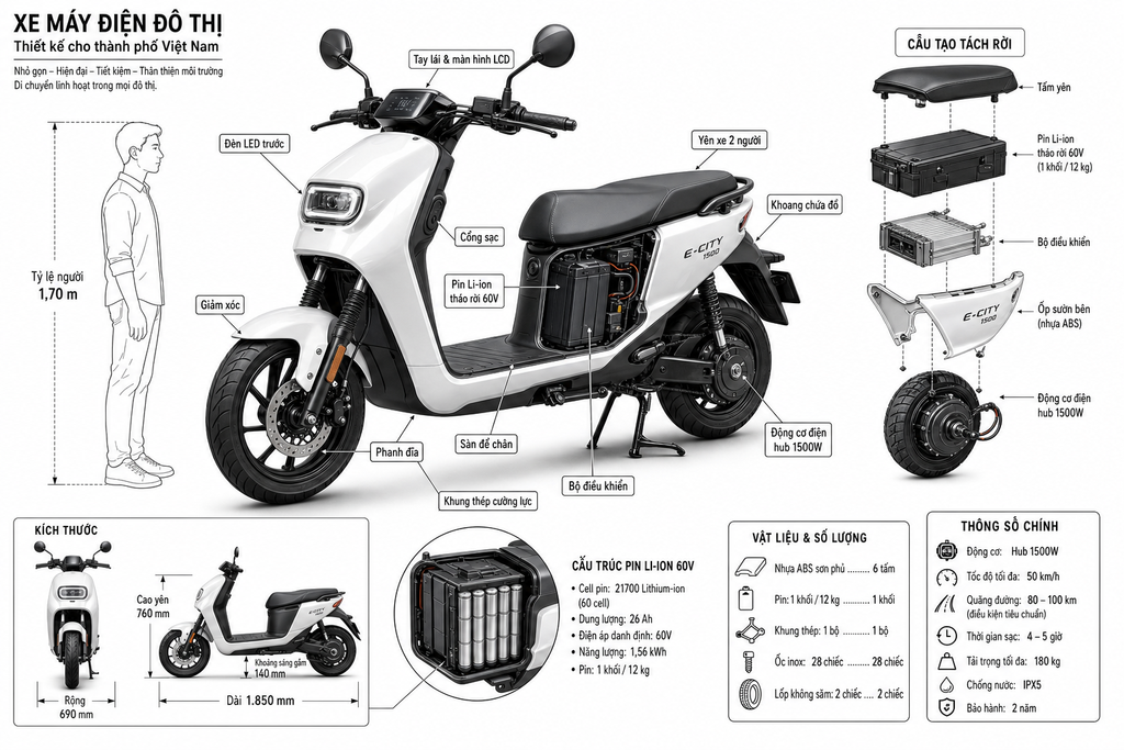 Infographic kỹ thuật xe máy điện đô thị