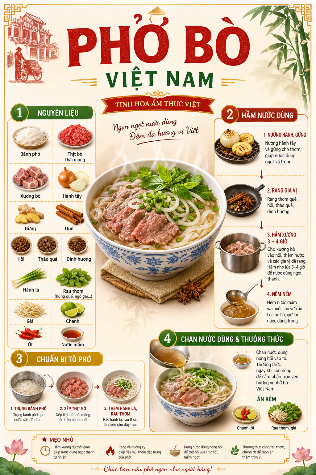 Poster hướng dẫn nấu phở bò Việt Nam
