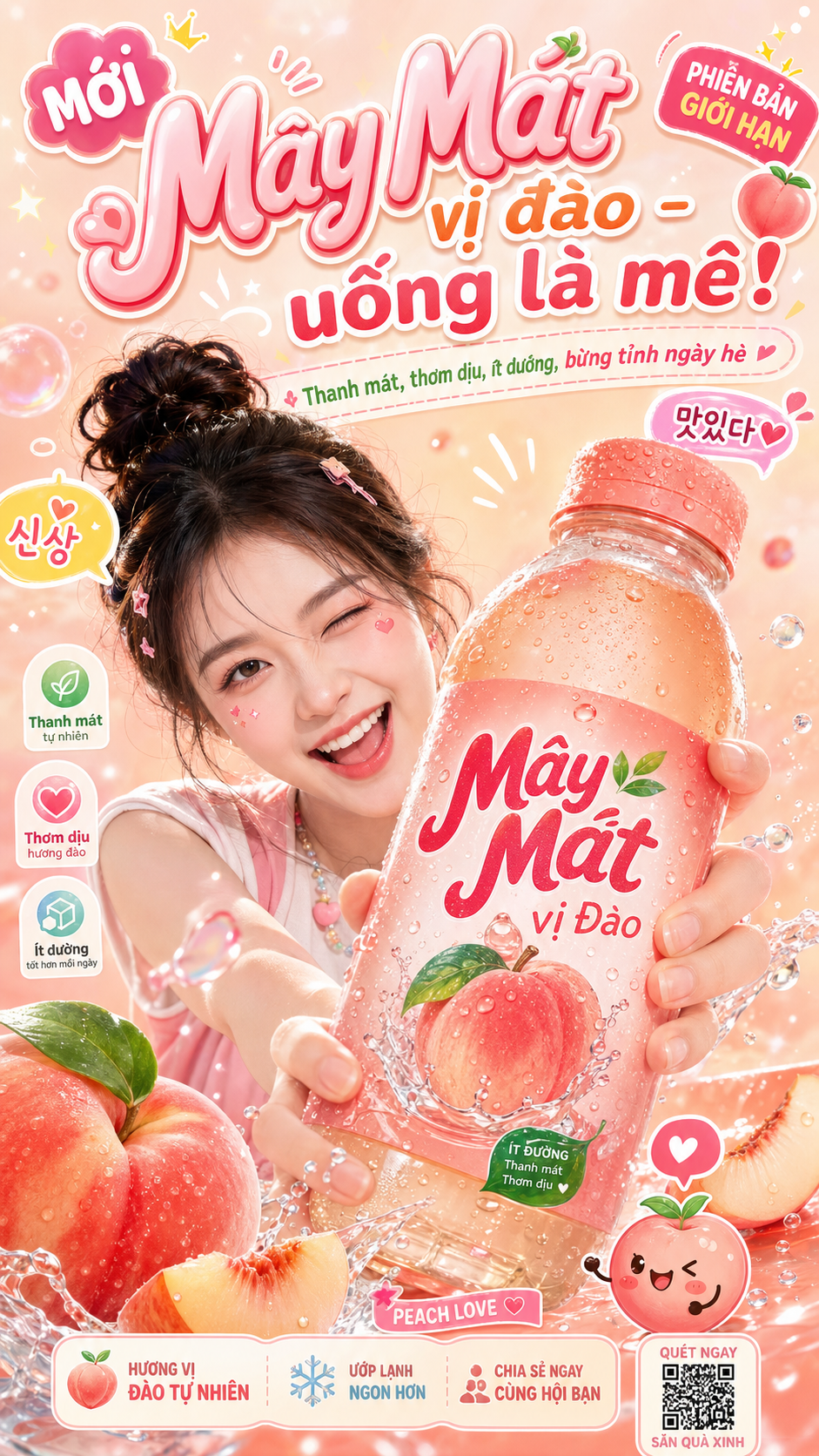 Poster quảng cáo nước Mây Mát vị đào