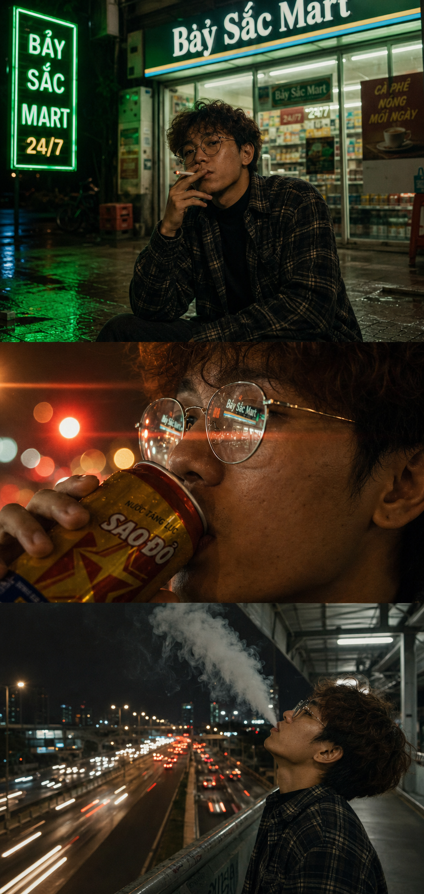 Triptych đô thị đêm phong cách điện ảnh