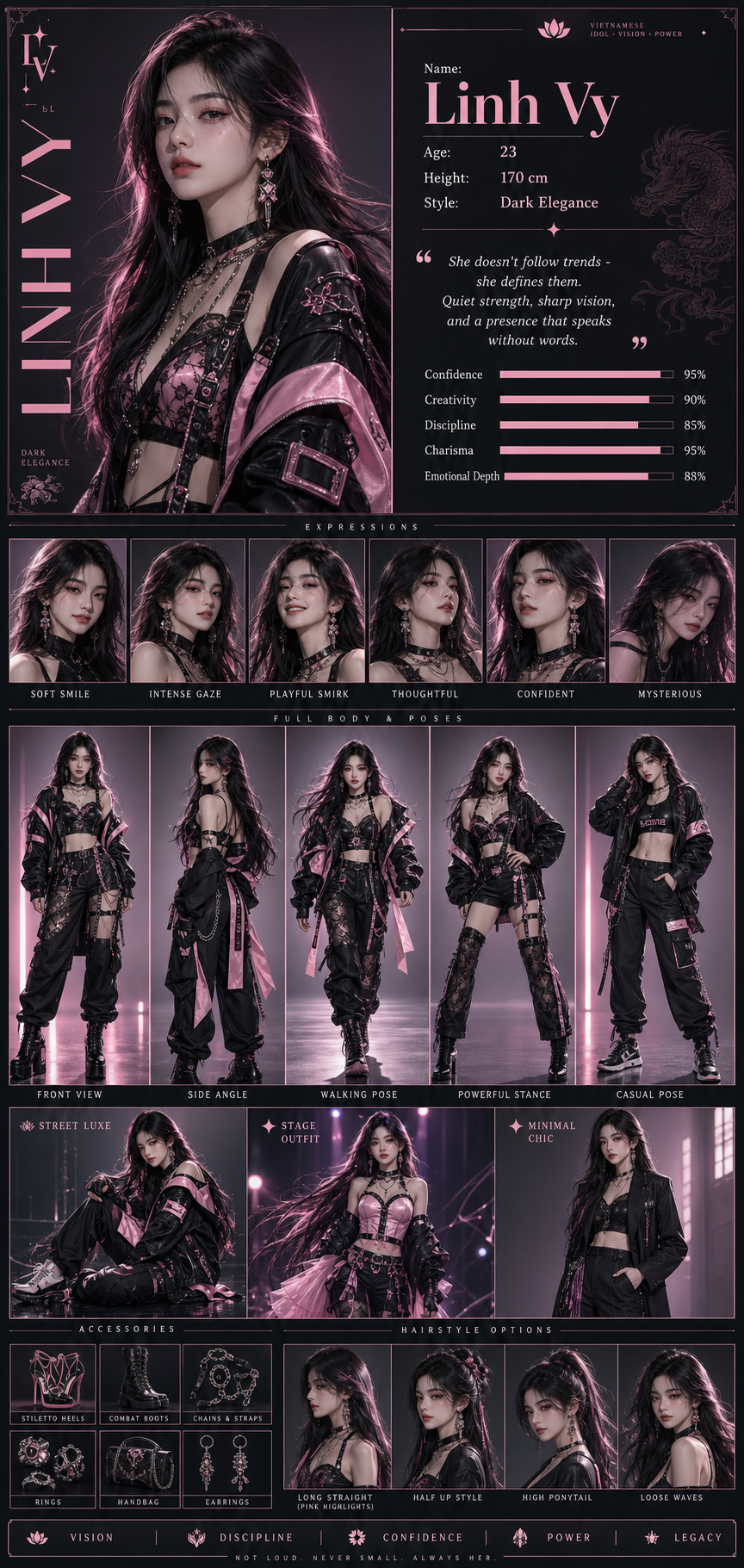 Poster nhân vật Linh Vy phong cách dark elegance