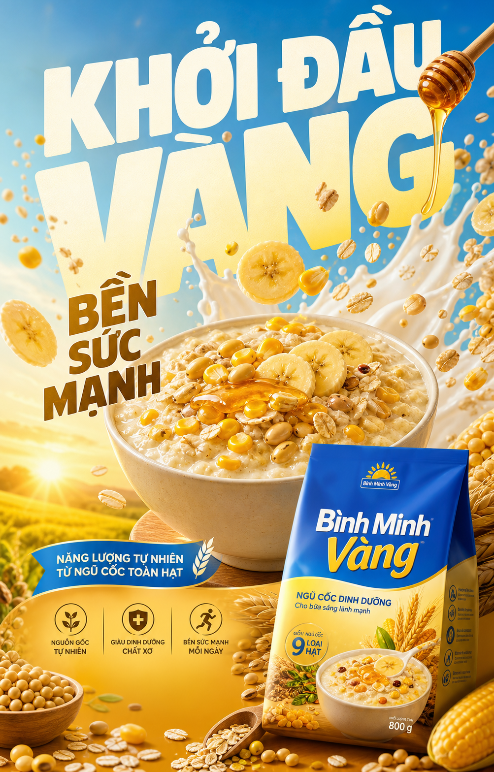 Poster quảng cáo ngũ cốc Bình Minh Vàng