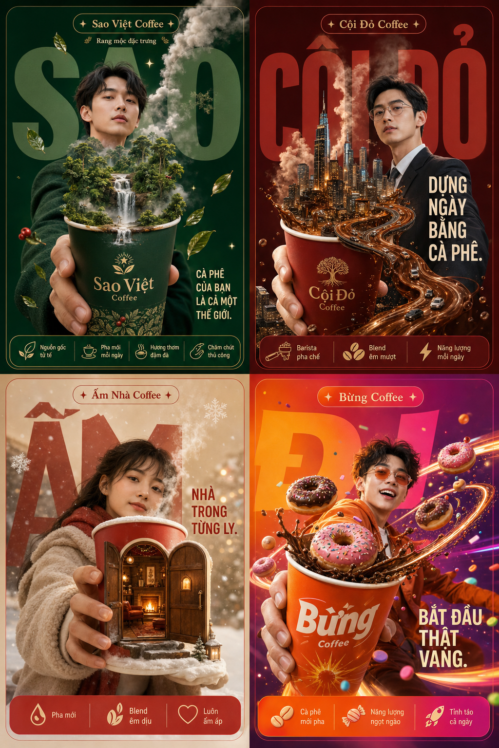 Poster quảng cáo cà phê với thế giới siêu thực