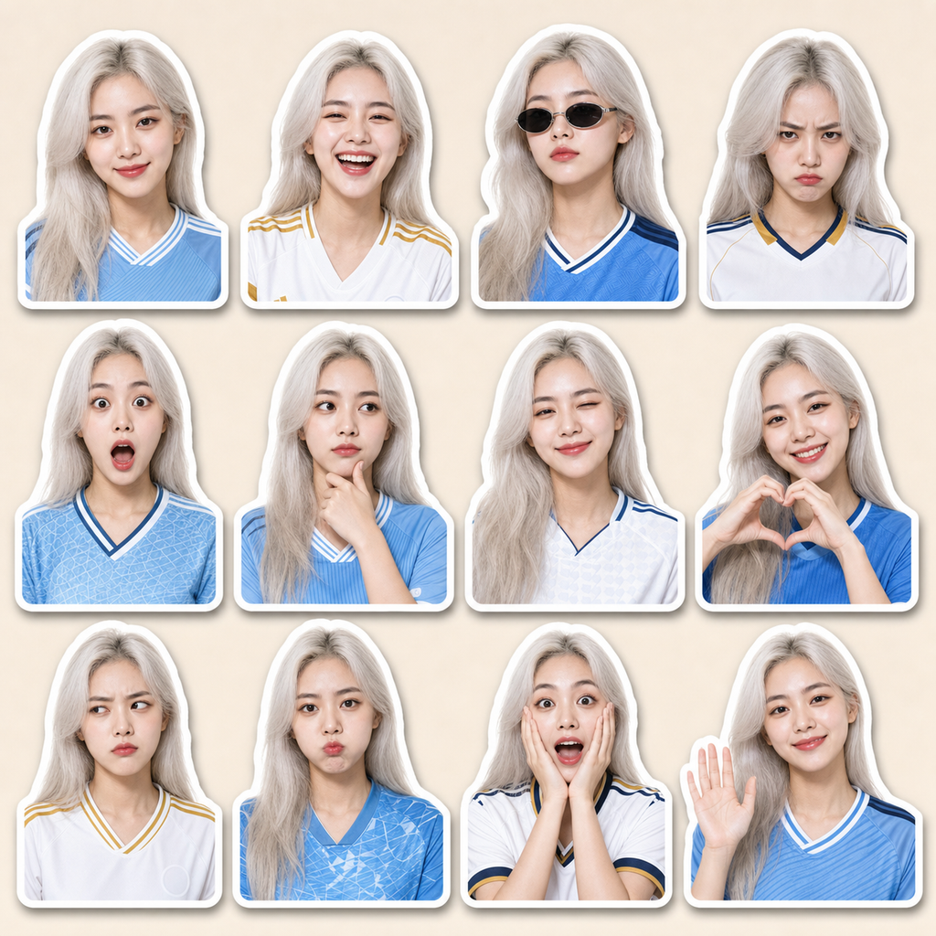 Sticker cô gái tóc bạch kim mặc áo bóng đá