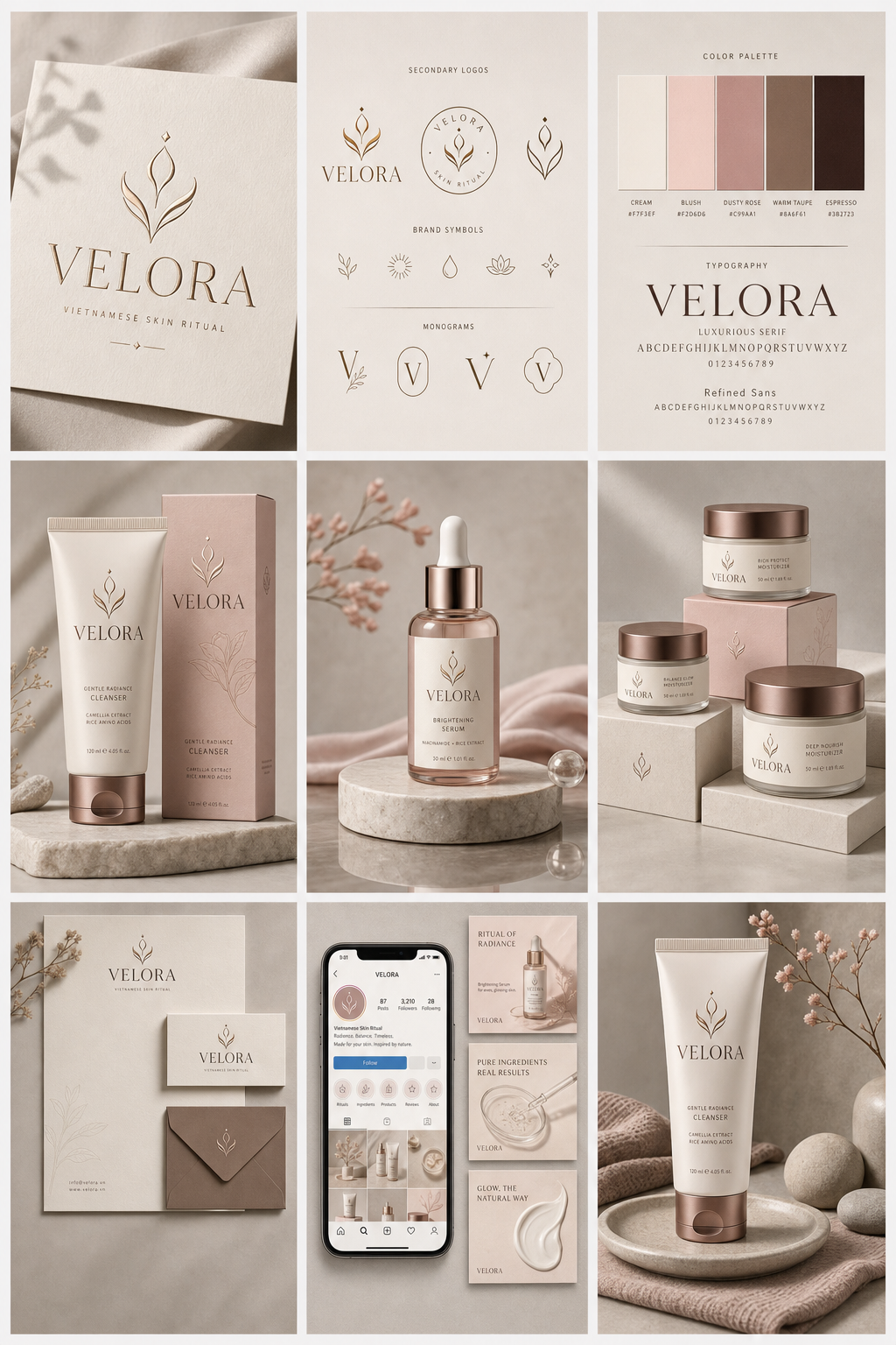Bảng nhận diện thương hiệu mỹ phẩm VELORA