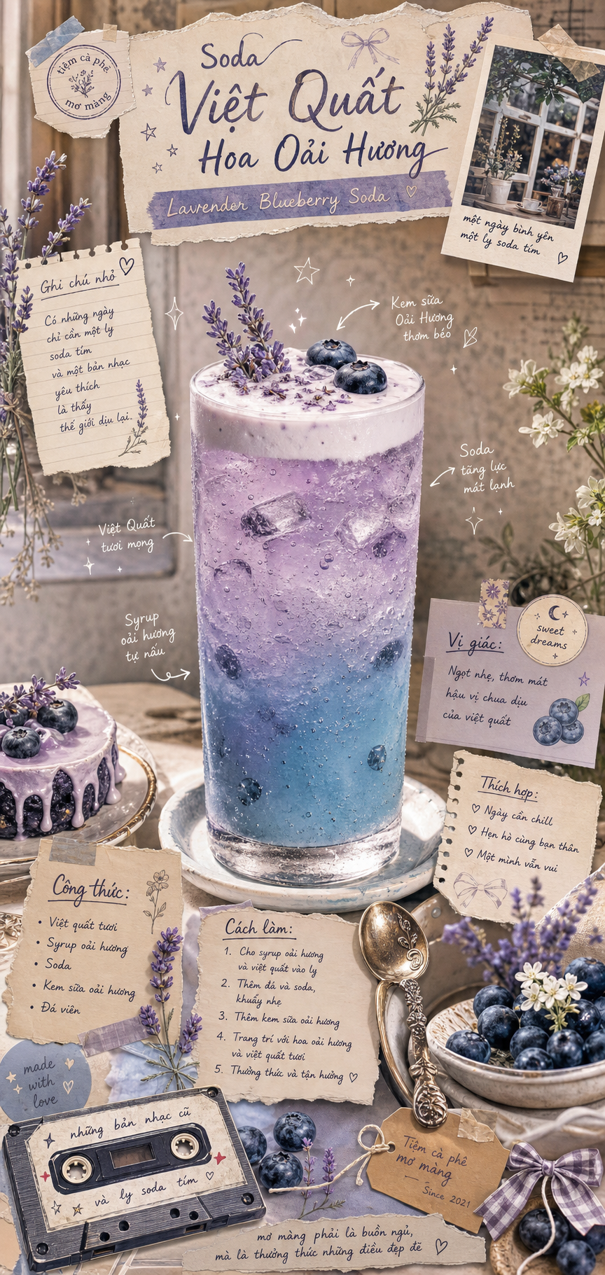 Poster soda việt quất oải hương vintage