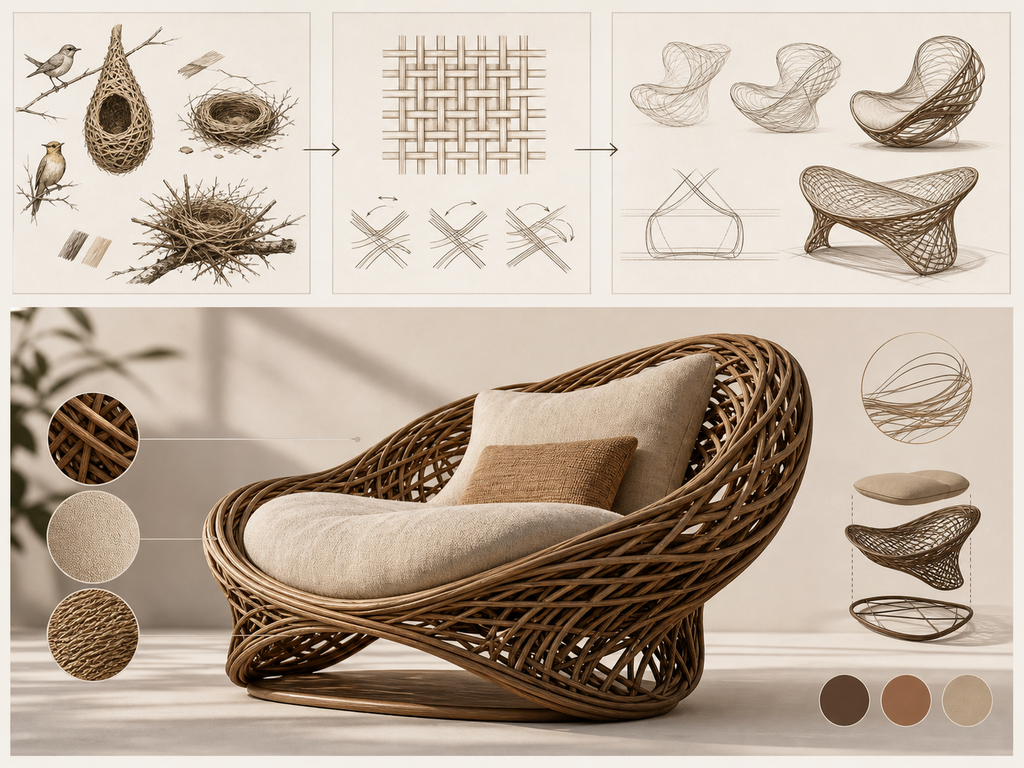 Ghế lounge đan mây lấy cảm hứng từ tổ chim