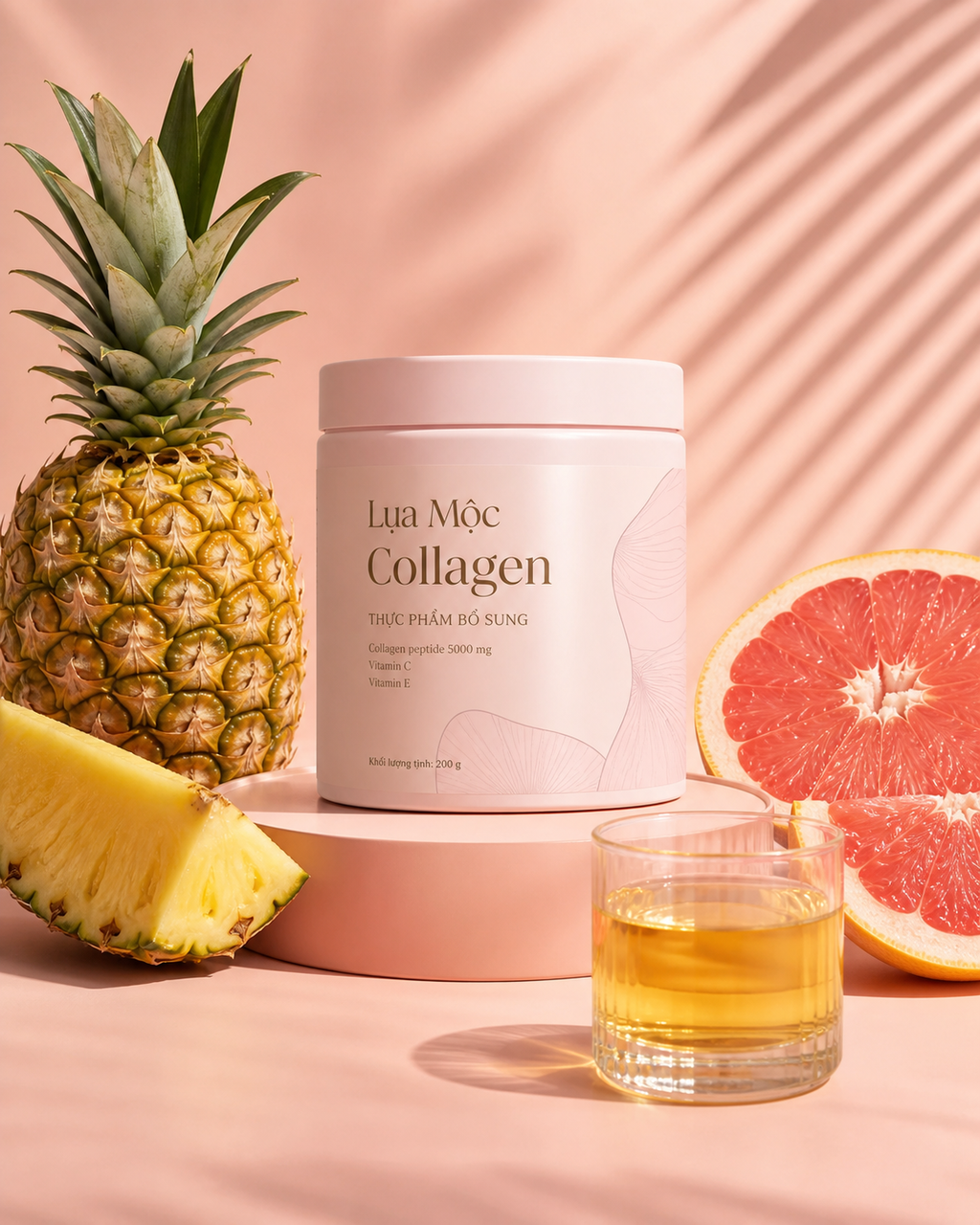 Hũ collagen Lụa Mộc trên nền pastel