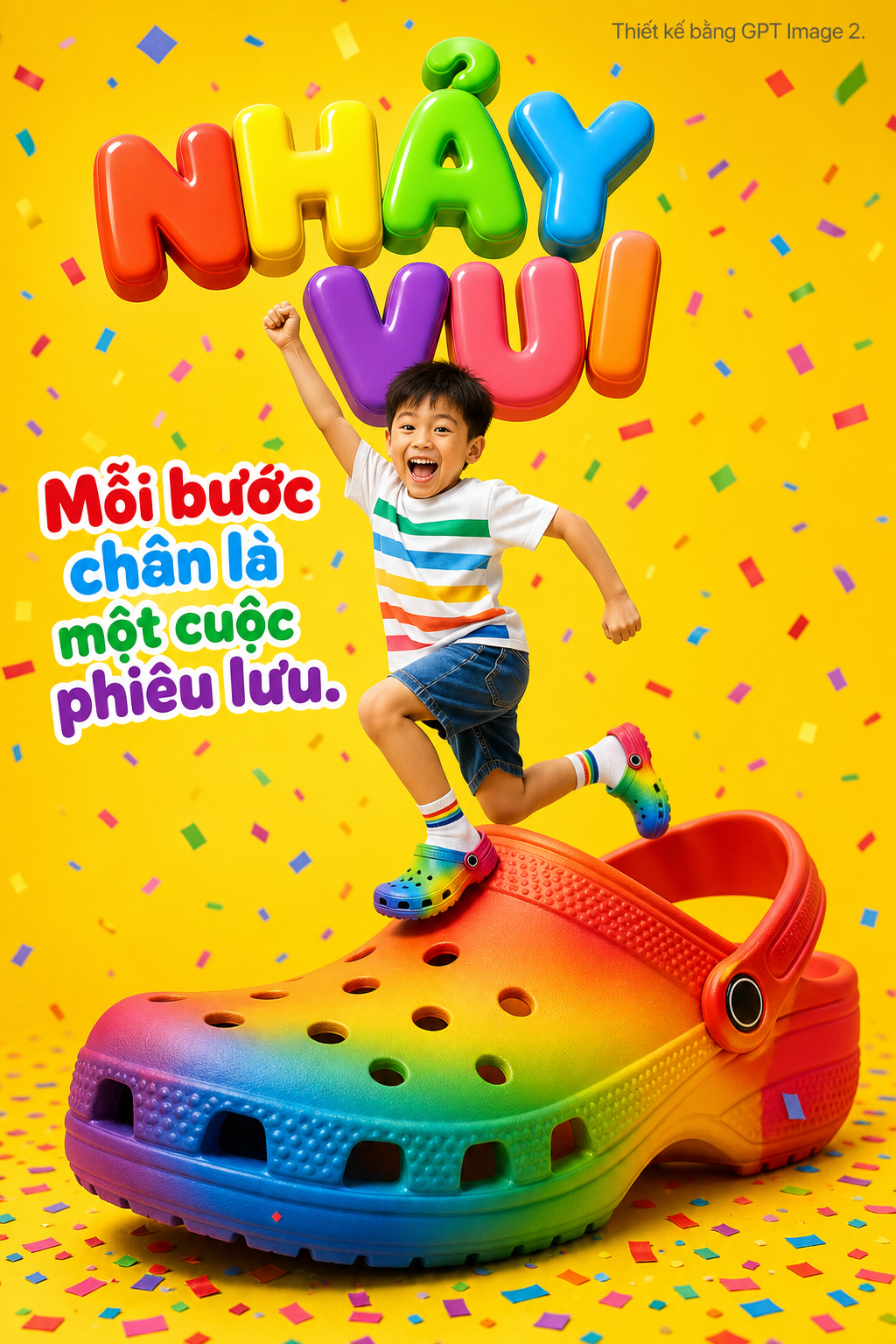 Poster giày trẻ em nhảy vui cầu vồng