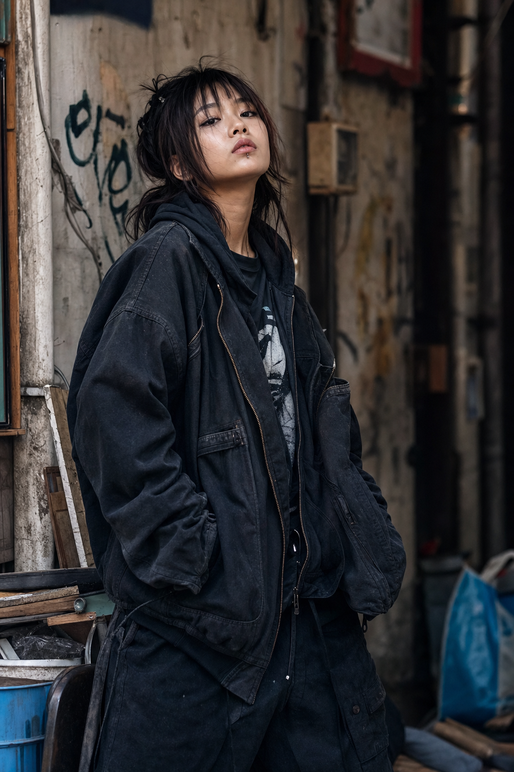 Chân dung grunge trong phố tối