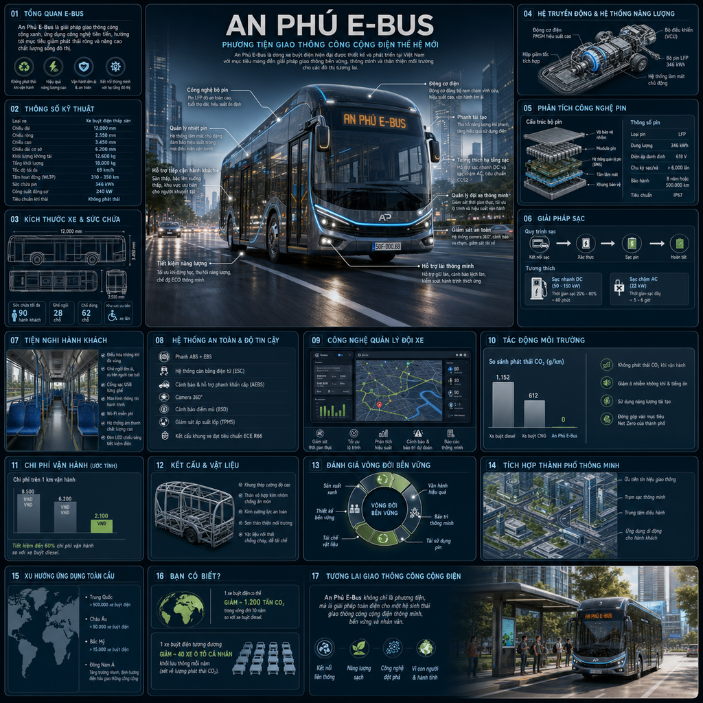 Infographic xe buýt điện An Phú E-Bus hiện đại