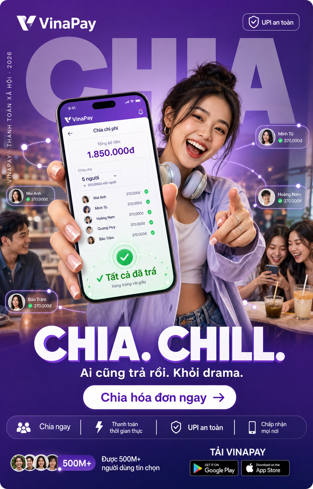 Quảng cáo VinaPay chia hóa đơn