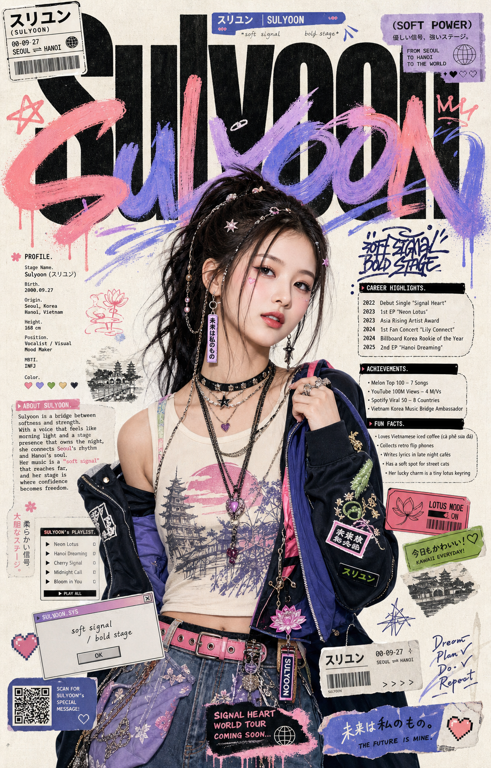 Poster idol Sulyoon phong cách street-art Nhật Bản