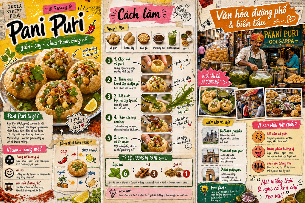 Infographic zine về Pani Puri Ấn Độ