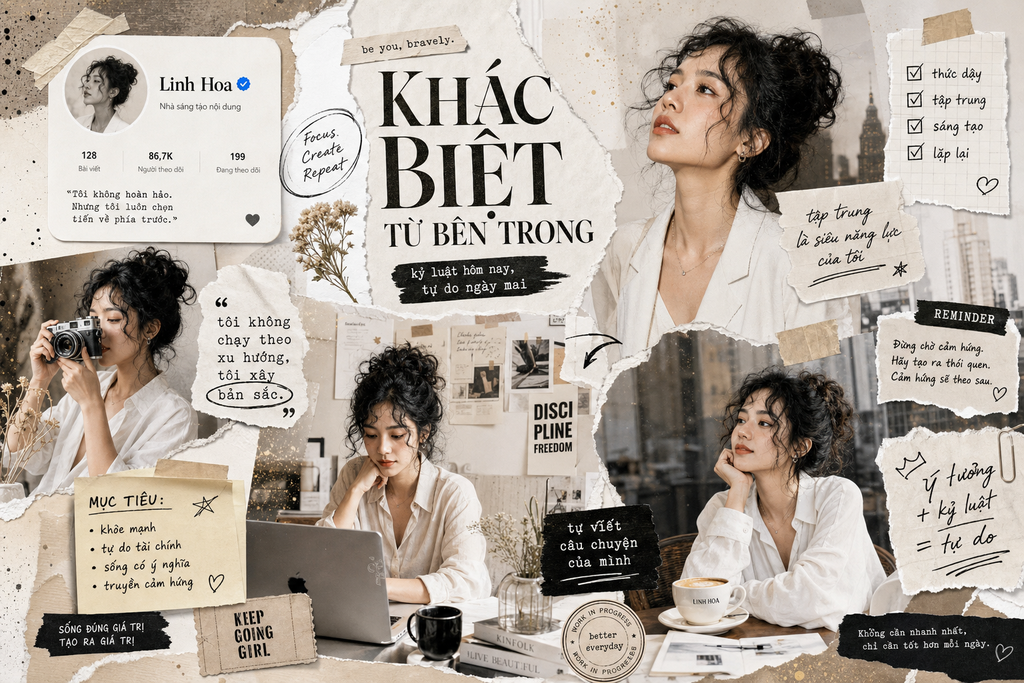 Collage editorial cô gái sáng tạo